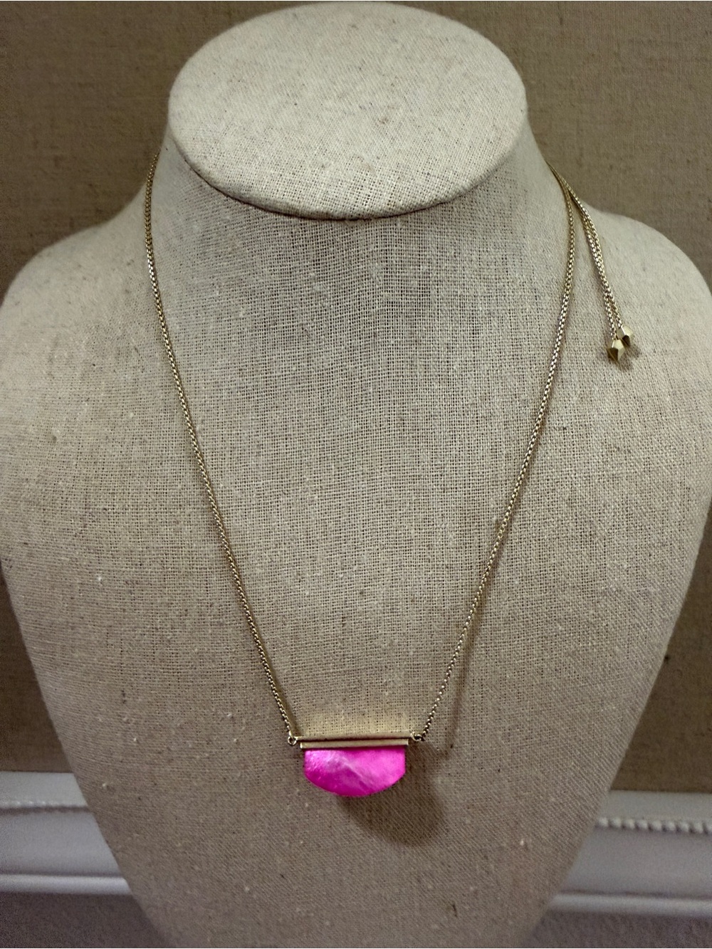 Kendra Scott Dean Gold Necklace with Bright Pink Semicircle Pendant